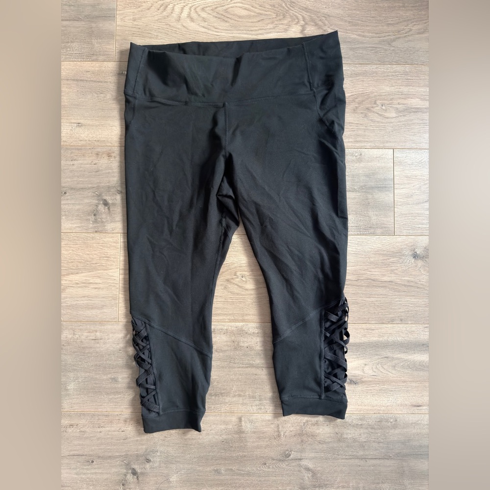 Fabletics Black Kids Leggings with Crisscross Detail